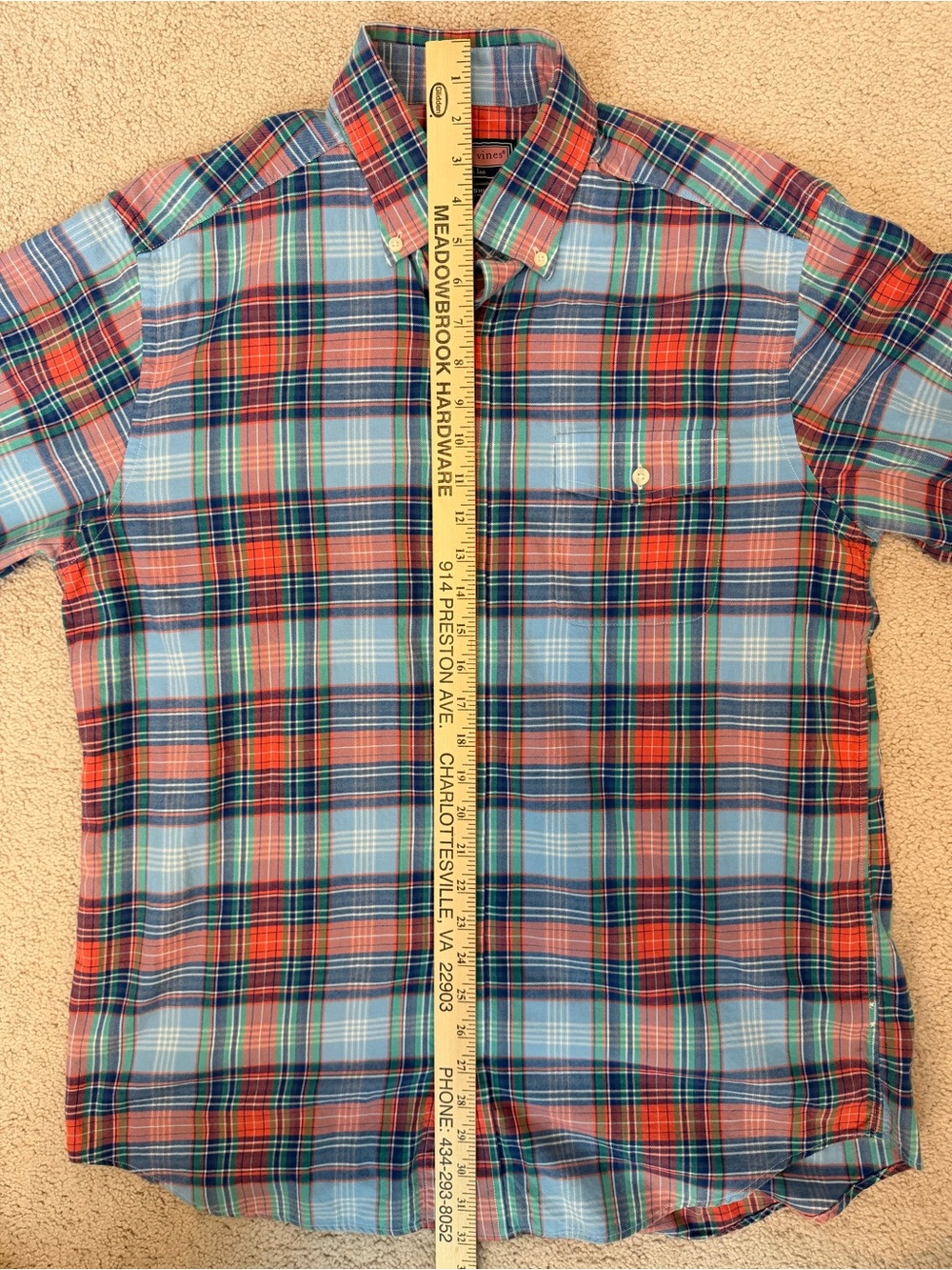 Vineyard Vines Crosby Shirt Men's Plaid Button-Down in Blue & Orange - Picture 5 of 6
